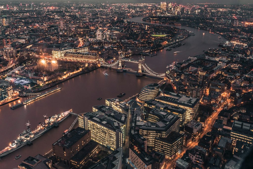 Tower Bridge and the River Thames in London at night